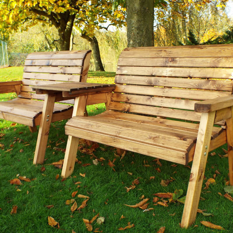 Twin Wooden Garden Bench Set - Straight/