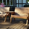 Twin Wooden Garden Bench Set Straight with Burgundy Cushions/