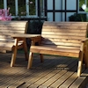 Twin Wooden Garden Bench Set Straight with Green Cushions/