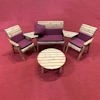 Four Seater Outdoor Wooden Set with Round Table & Burgundy Cushions/