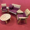Four Seater Outdoor Wooden Set with Round Table & Burgundy Cushions/