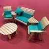 Four Seater Outdoor Wooden Set with Round Table & Green Cushions/