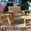 Four Seater Outdoor Wooden Set with Round Table & Green Cushions/