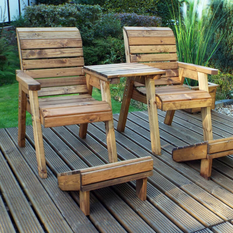 Deluxe Wooden Garden Lounger Set - Straight/