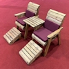Deluxe Wooden Garden Lounger Set Straight with Burgundy Cushions/