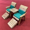 Deluxe Wooden Garden Lounger Set Straight with Green Cushions/