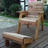 One Seater Wooden Garden Lounger with Green Cushions/
