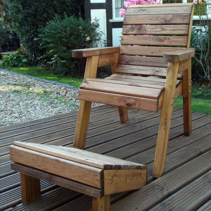 One Seater Wooden Garden Lounger with Green Cushions | Outdoor Style