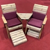 Deluxe Wooden Garden Lounger Set Angled with Burgundy Cushions/