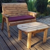 Deluxe Wooden Garden Bench Set with Burgundy Cushions/