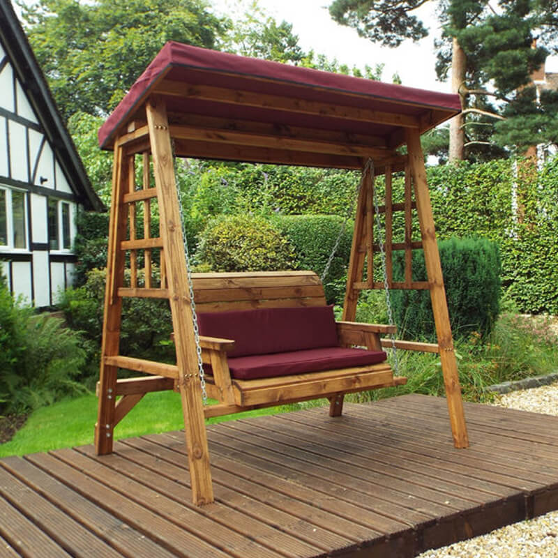 Dorset Two Seat Wooden Garden Swing - Burgundy/