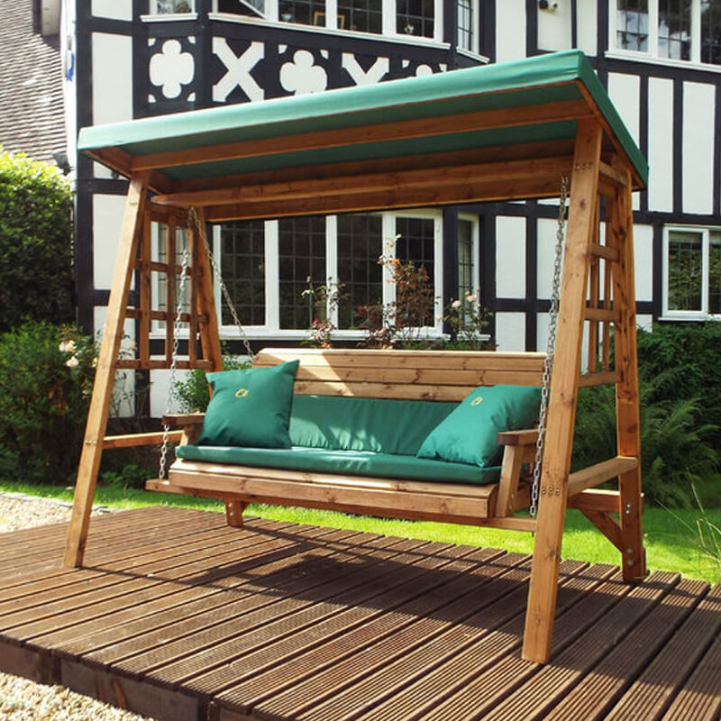 Dorset Three Seat Wooden Garden Swing - Green