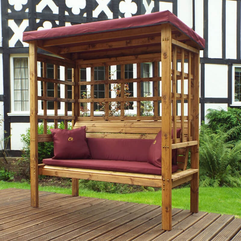 Bramham Three Seater Wooden Garden Arbour - Burgundy/