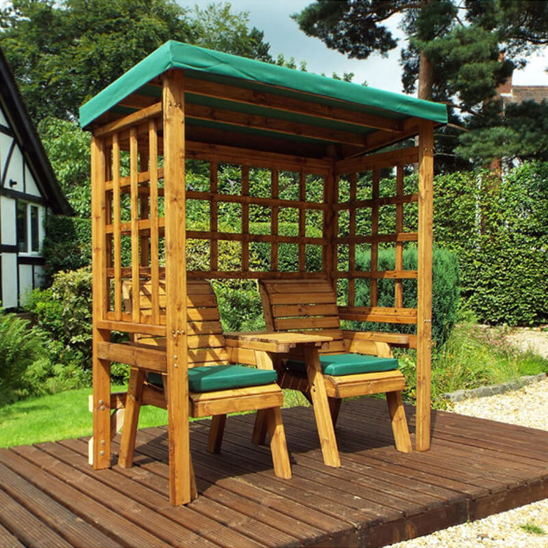 Henley Twin Seat Wooden Garden Arbour - Green/