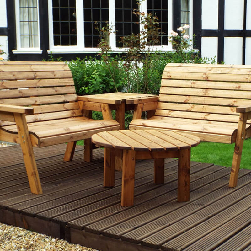 Four Seater Corner Wooden Garden Bench Set/
