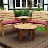 Four Seater Corner Wooden Garden Bench Set with Burgundy Cushions/