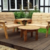 Four Seater Corner Wooden Garden Bench Set with Burgundy Cushions/