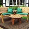Four Seater Corner Wooden Garden Bench Set with Green Cushions/