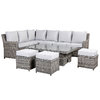 Imola High Back Corner Sofa Set With Rising Table & Three Stools - Grey/