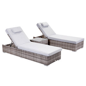 Creole Sun Lounger Set With Side Table - Grey/