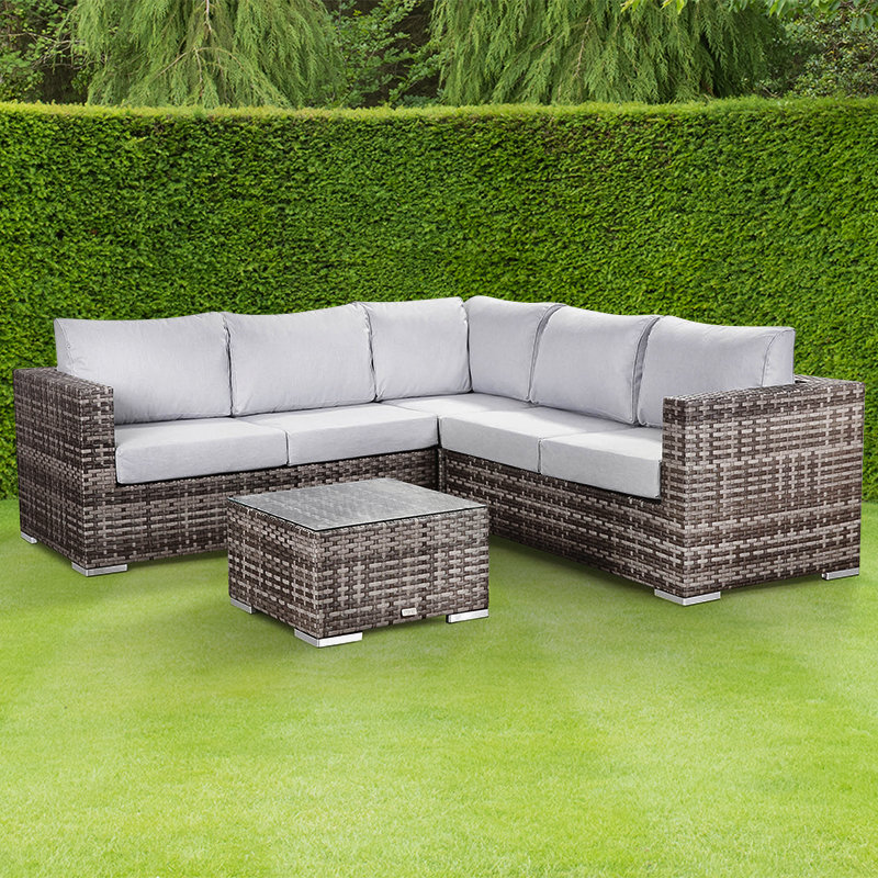 Colette Compact Corner Sofa With Coffee, Colette 5 Seat Grey Rattan Corner Sofa And Coffee Table