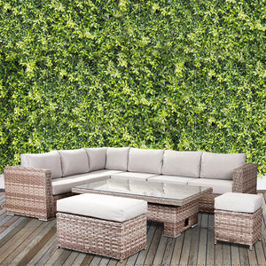 Catalina Corner Sofa Set With Rising Table, Bench & Stool - Brown/