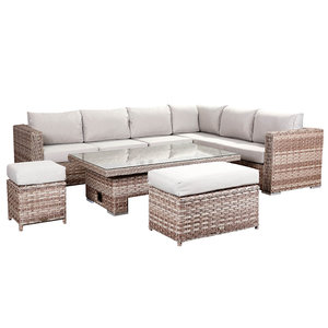 Catalina Corner Sofa Set With Rising Table, Bench & Stool - Brown/