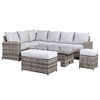 Sloane High Back Corner Sofa Set With Rising Table, Bench & Stool - Grey/