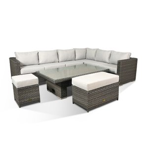 Catalina Corner Sofa Set With Rising Table, Bench & Stool - Grey/