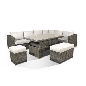 Catalina Corner Sofa Set With Rising Table, Bench & Stool - Grey/