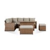 Sloane High Back Corner Sofa Set With Rising Table, Bench & Stool - Brown/