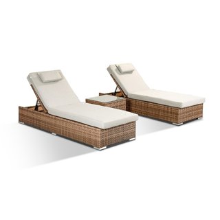 Creole Sun Lounger Set With Side Table - Brown
