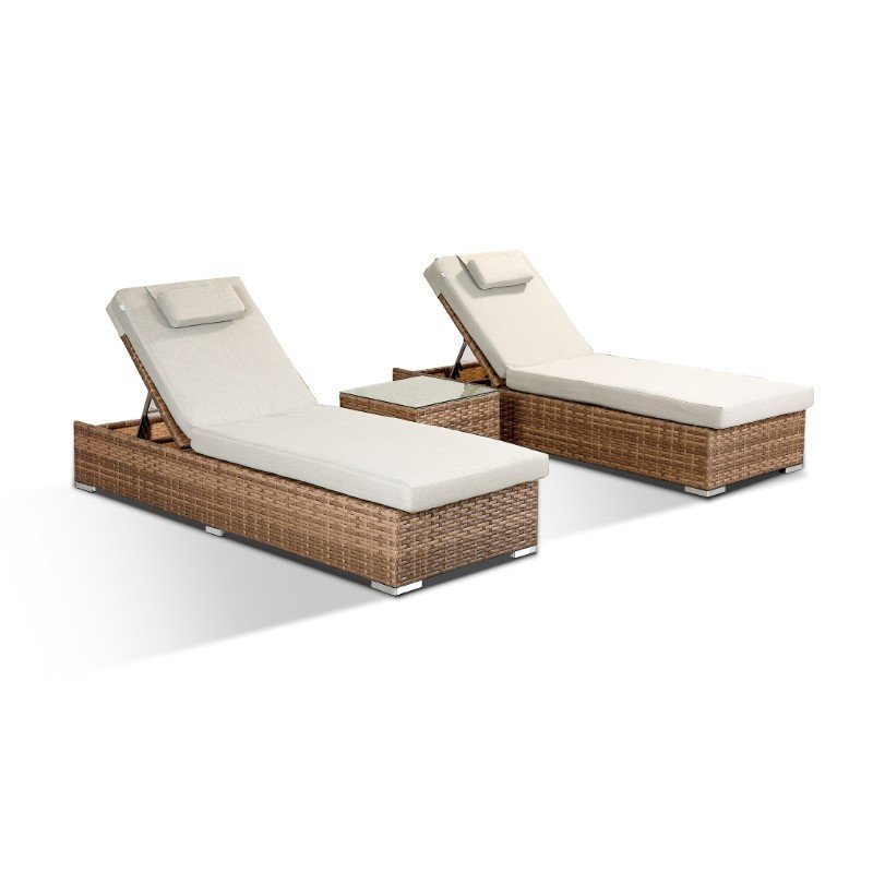 Creole Sun Lounger Set With Side Table - Brown/