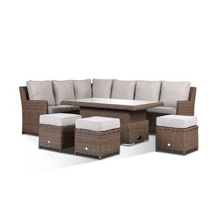 Imola High Back Corner Sofa Set With Rising Table & Three Stools - Brown