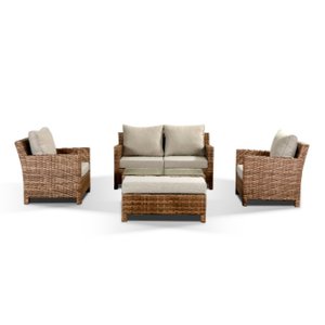 Santa Fe Two Seat Sofa Set With Two Armchairs, Bench & Coffee Table - Brown/
