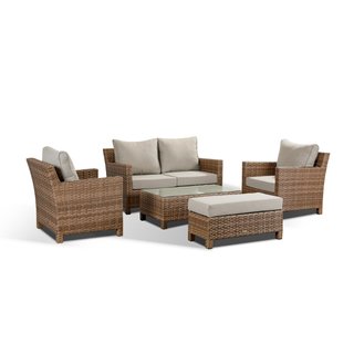 Santa Fe Two Seat Sofa Set With Two Armchairs, Bench & Coffee Table - Brown