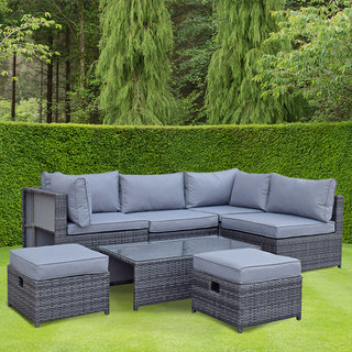Flat Weave Modular Sofa Set With Storage - Mixed Grey