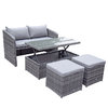 Flat Weave Gemma Compact Stacking Sofa Set With 2 Ottomans & Lift Up Coffee Table - Mixed Grey/