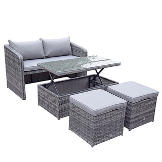 Flat Weave Gemma Compact Stacking Sofa Set With 2 Ottomans & Lift Up Coffee Table - Mixed Grey