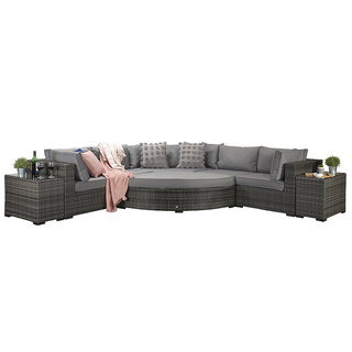 Flat Weave Jessica Corner Sofa With Corner Extension & End Tables - Mixed Grey