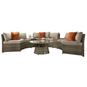 Flat Weave Half Moon Sofa Set in Mixed Brown/