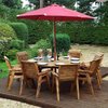 Eight Seater Circular Wooden Garden Table Dining Set with Burgundy Cushions/