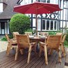 Eight Seater Circular Wooden Garden Table Dining Set with Burgundy Cushions/