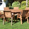 Eight Seater Circular Wooden Garden Table Dining Set with Green Cushions/