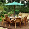 Eight Seater Circular Wooden Garden Table Dining Set with Green Cushions/