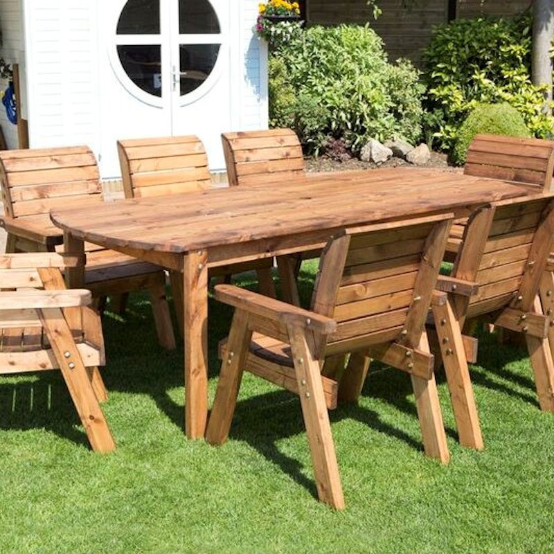 Eight Seater Rectangular Wooden Garden Dining Set with Burgundy 