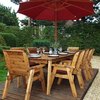 Eight Seater Rectangular Wooden Garden Dining Set with Burgundy Cushions/