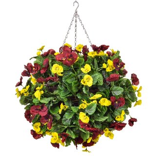 Artificial Pansy Ball Red & Yellow 30cm