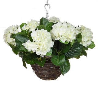 Artificial Hydrangea Hanging Basket White 30cm