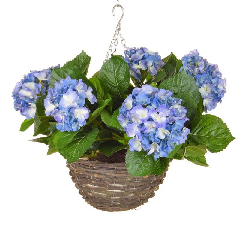Artificial Hydrangea Hanging Basket Blue 30cm/